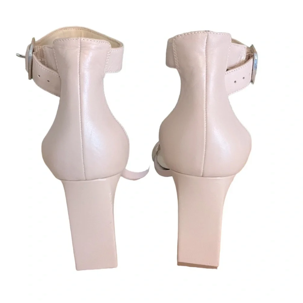 Vince Camuto Bendiva Nude Leather Ankle Strap Block Heels Size‎ 10